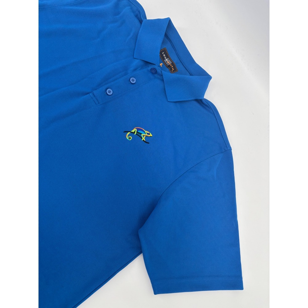 Loudmouth Golf Mens Essential Polo Shirt Blue Chameleon Logo Size L Short Sleeve